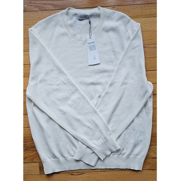 NEW Calvin Klein 100% Supima Cotton Mens Crewneck Cream Sweater, Sz XL, NWT - Picture 3 of 6